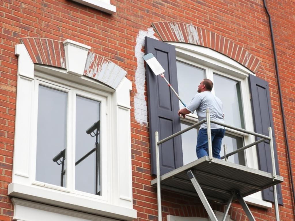 Buitenschilderwerken aan het houtwerk van een Belgische gevel